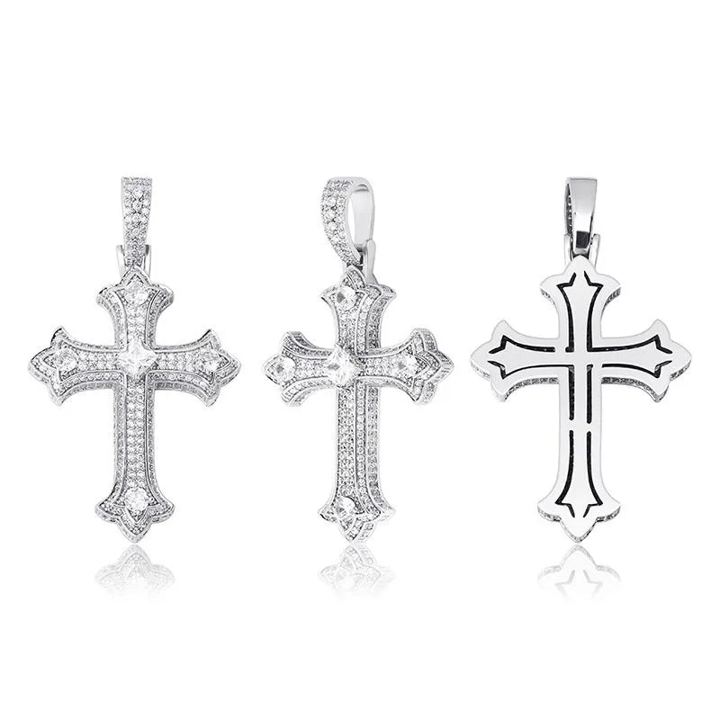 Cubic Zirconia Cross Pendant – White or Yellow Gold Finish