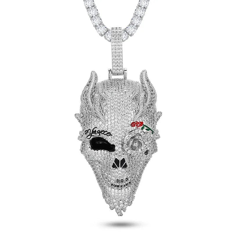 Iced Skull Pendant – White Gold Finish