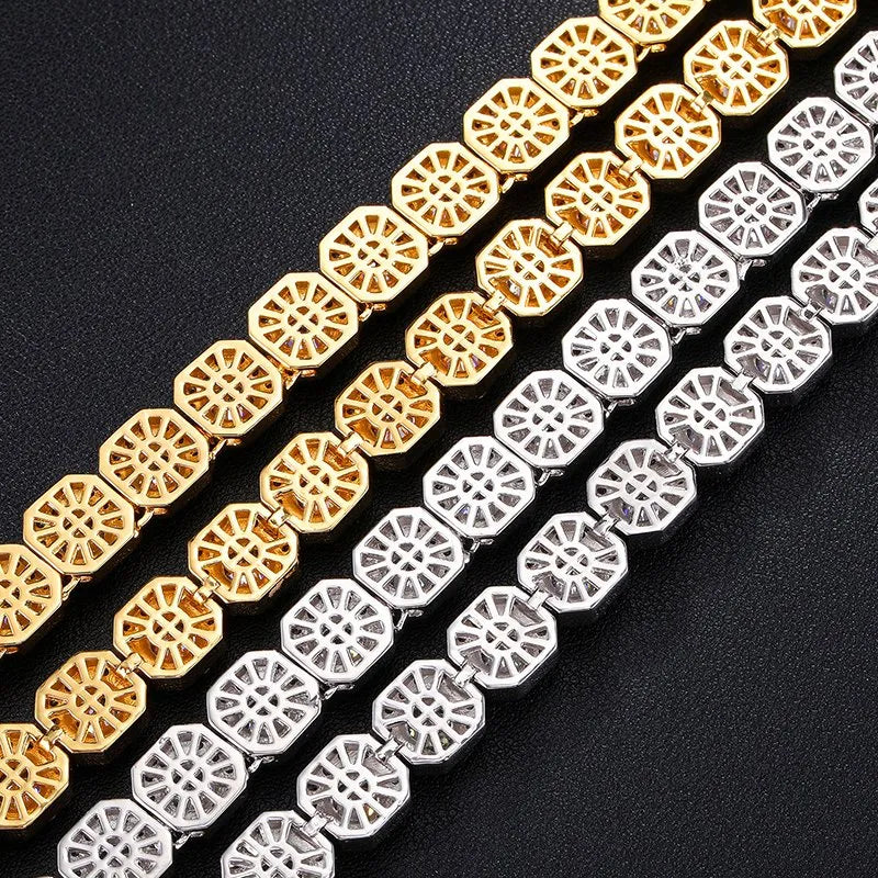 11mm Clustered Tennis Chain – White or Yellow Gold Finish