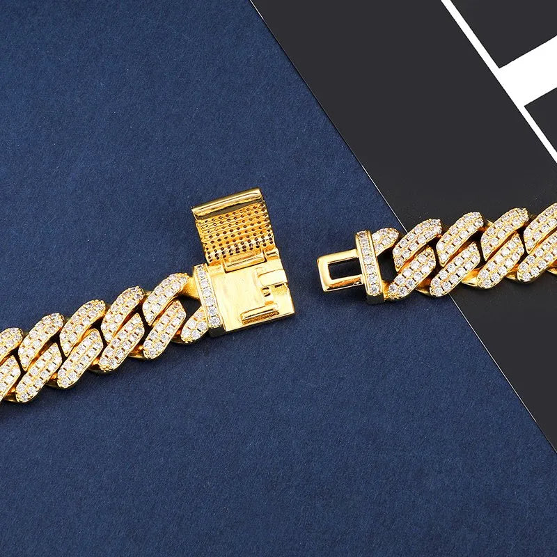 12mm Prong Cuban Chain – White or Yellow Gold Finish