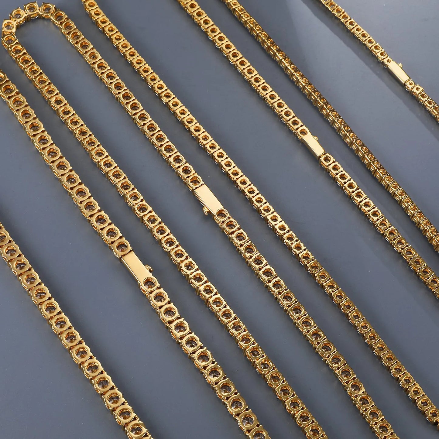4mm Round Cut Tennis Chain – White or Yellow Gold Finish
