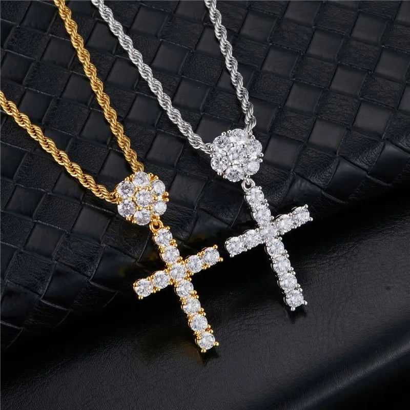 Cubic Zirconia Cross Pendant – White or Yellow Gold Finish