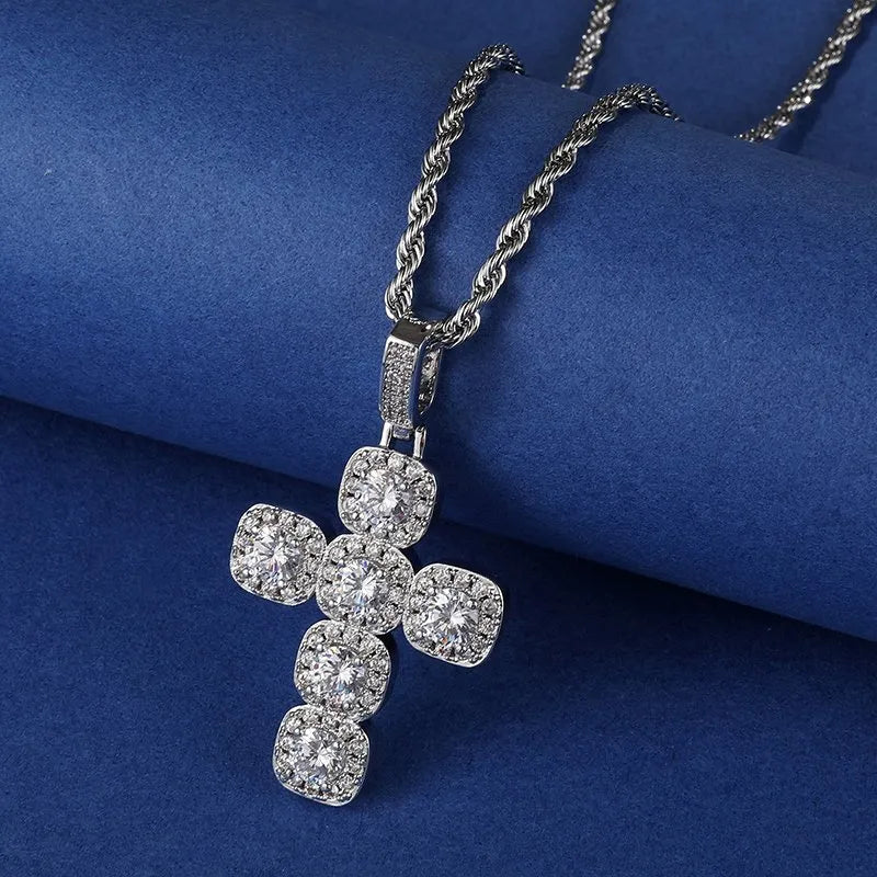 Clustered Cross Pendant – White or Yellow Gold Finish