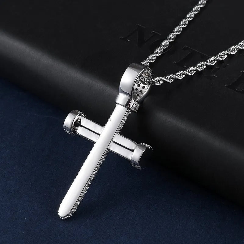 Nail Cross Pendant – White or Yellow Gold Finish