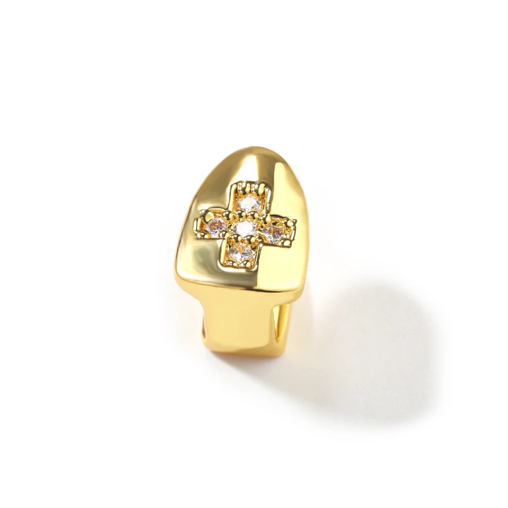 Single Tooth Cross Grillz 18Gold Plated or Silver