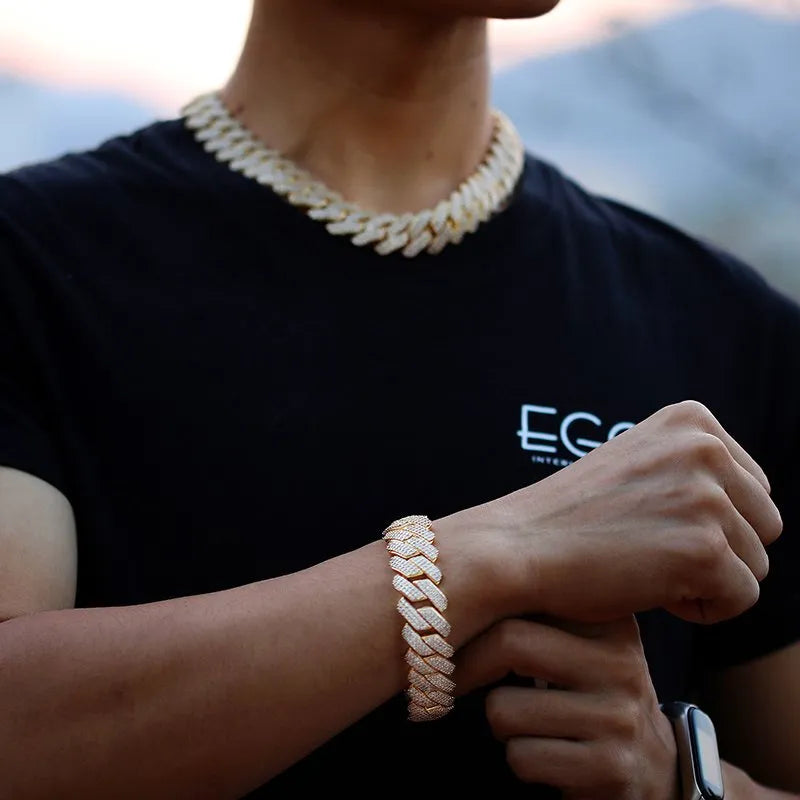 19mm Diamond Prong Cuban Chain – White or Yellow Gold Finish