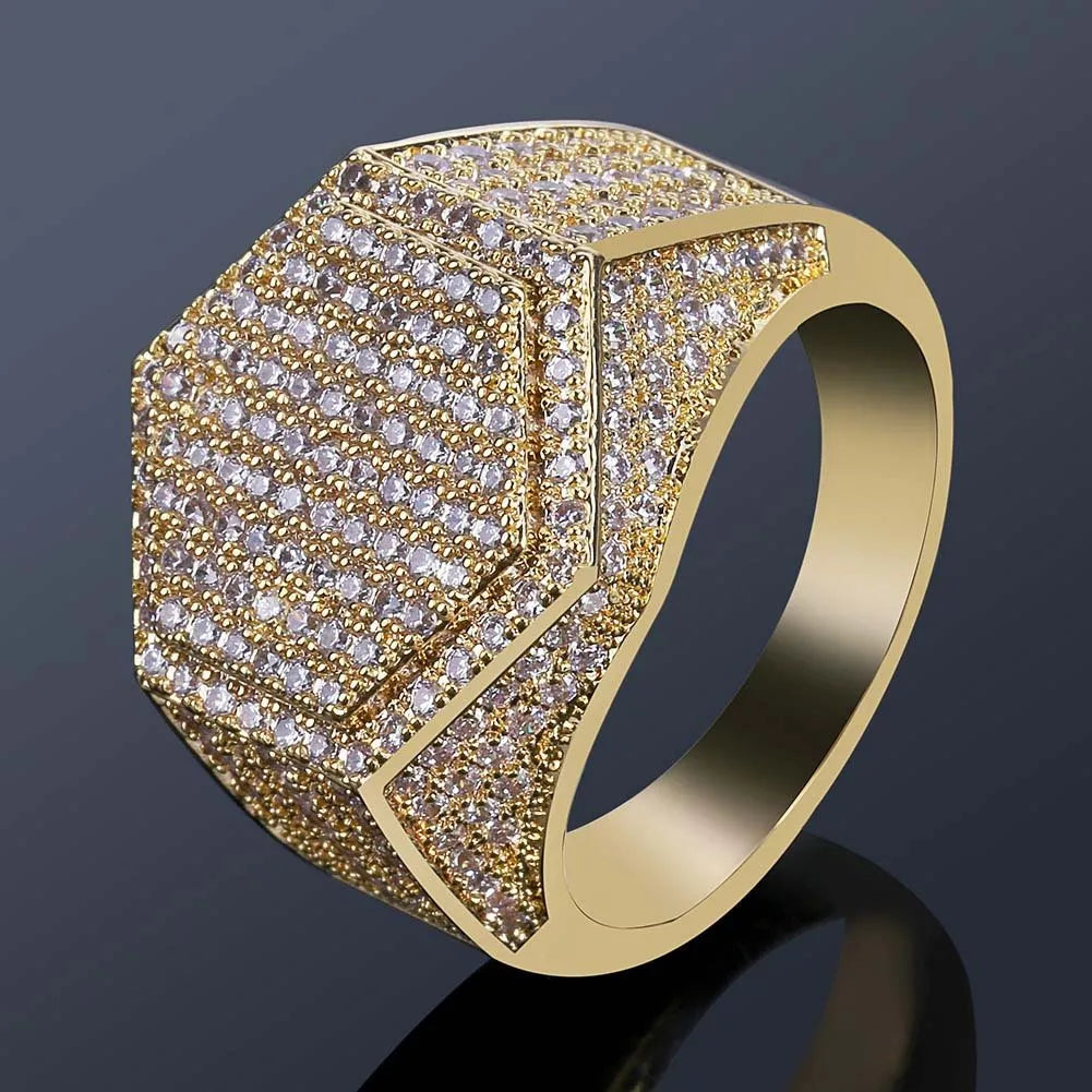 CZ Signet Band Ring – Yellow or White Gold Finish