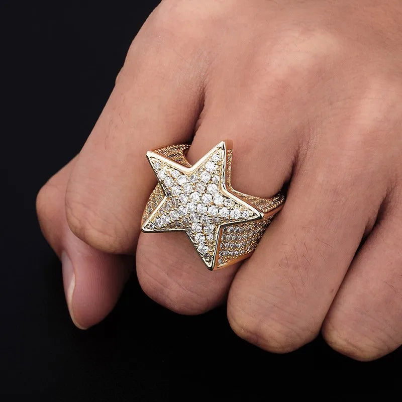 CZ Star Band Ring – White or Yellow Gold Finish