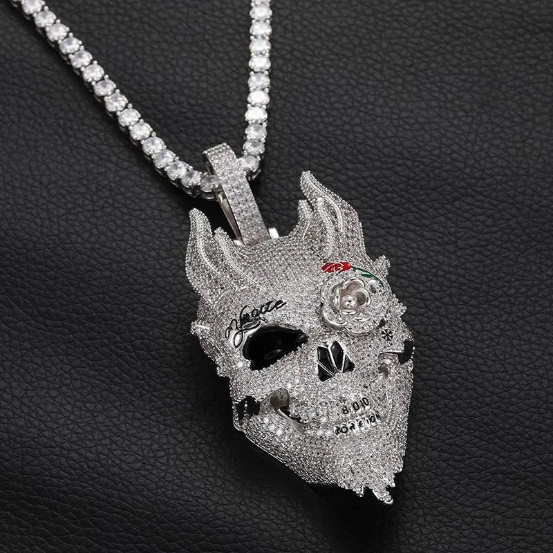 Iced Skull Pendant – White Gold Finish