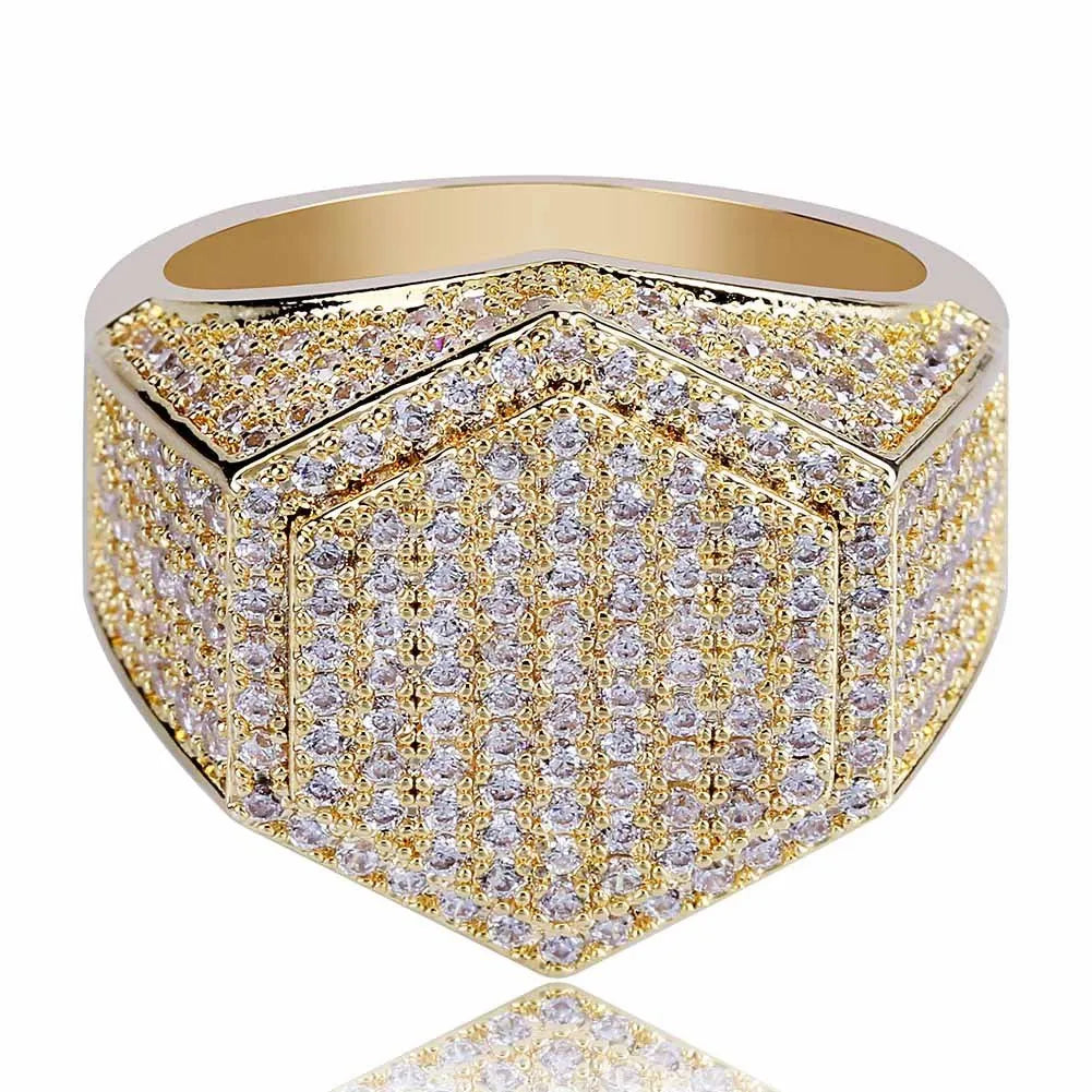 CZ Signet Band Ring – Yellow or White Gold Finish