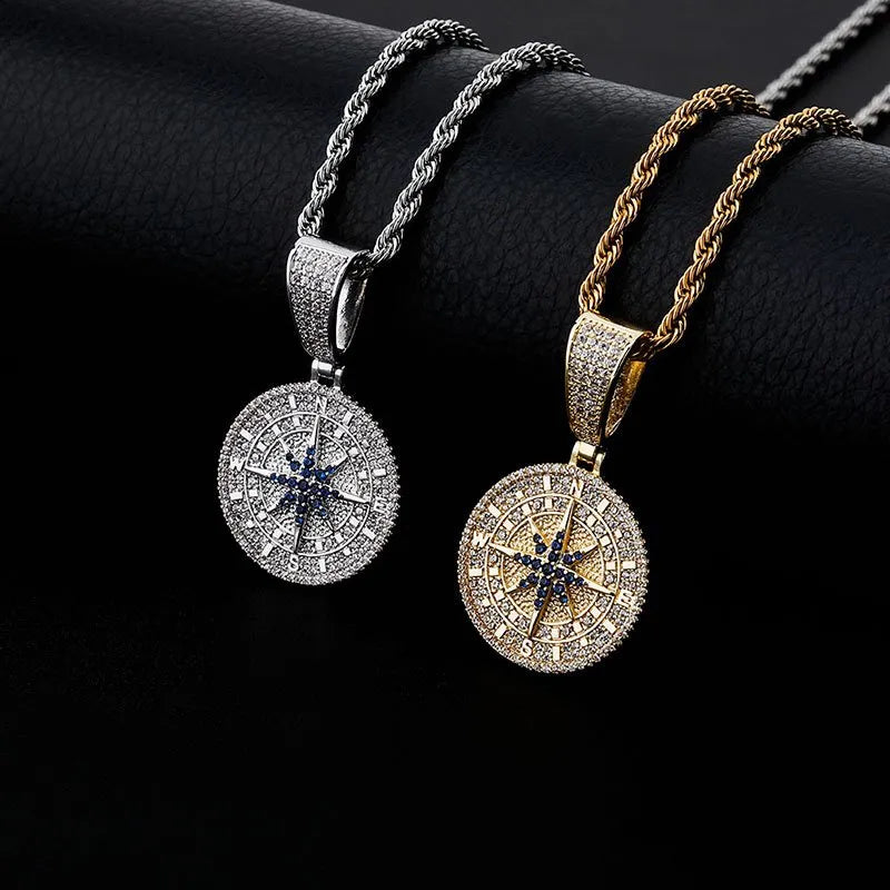 Compass Pendant – White or Yellow Gold Finish