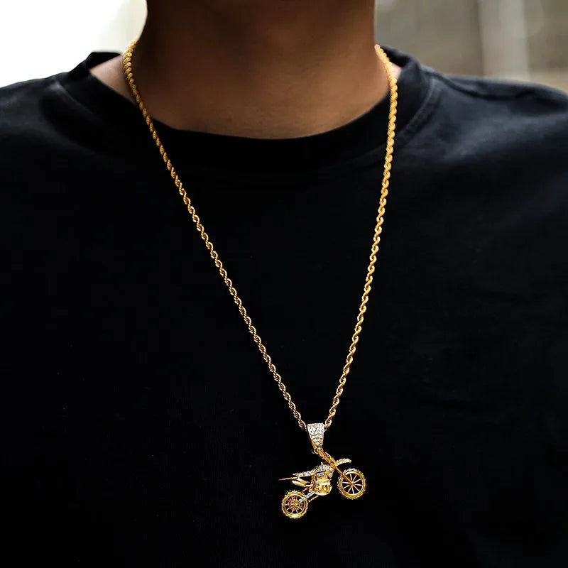 Motorcycle Pendant – White or Yellow Gold Finish