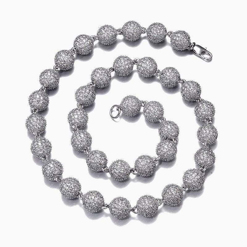 10mm Diamond Beads Chain – White or Yellow Gold Finish