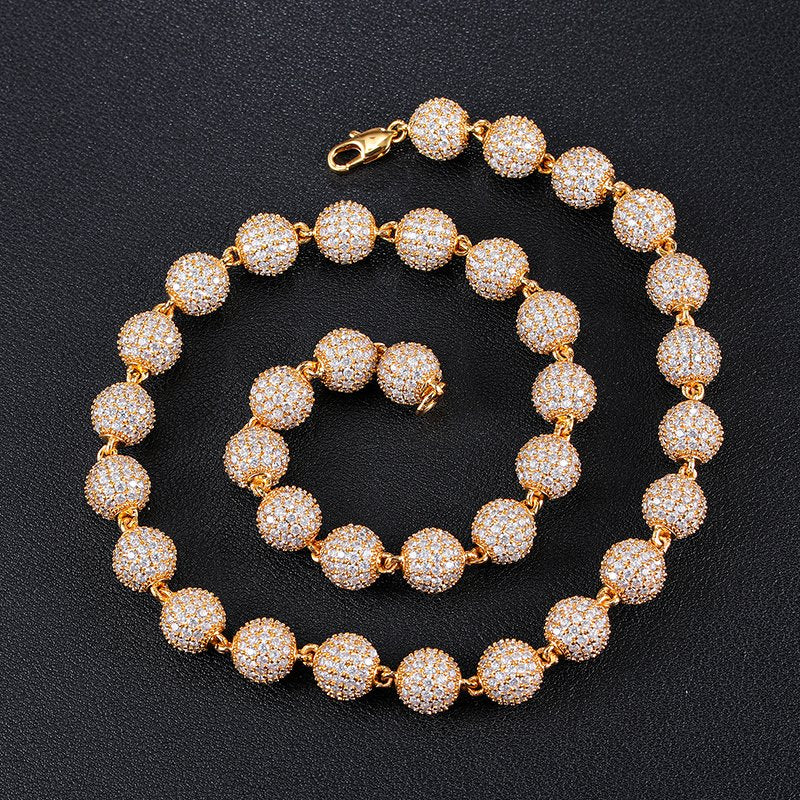 10mm Diamond Beads Chain – White or Yellow Gold Finish