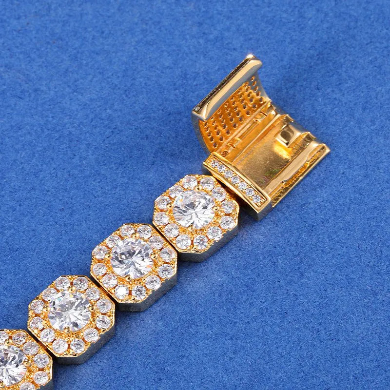 11mm Clustered Tennis Chain – White or Yellow Gold Finish