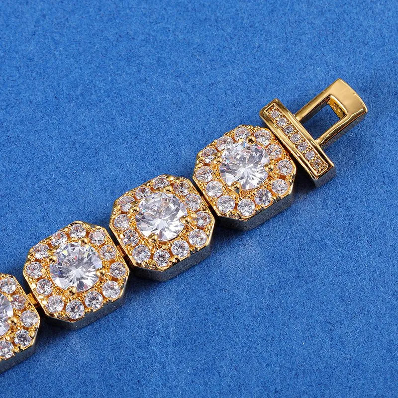 11mm Clustered Tennis Chain – White or Yellow Gold Finish