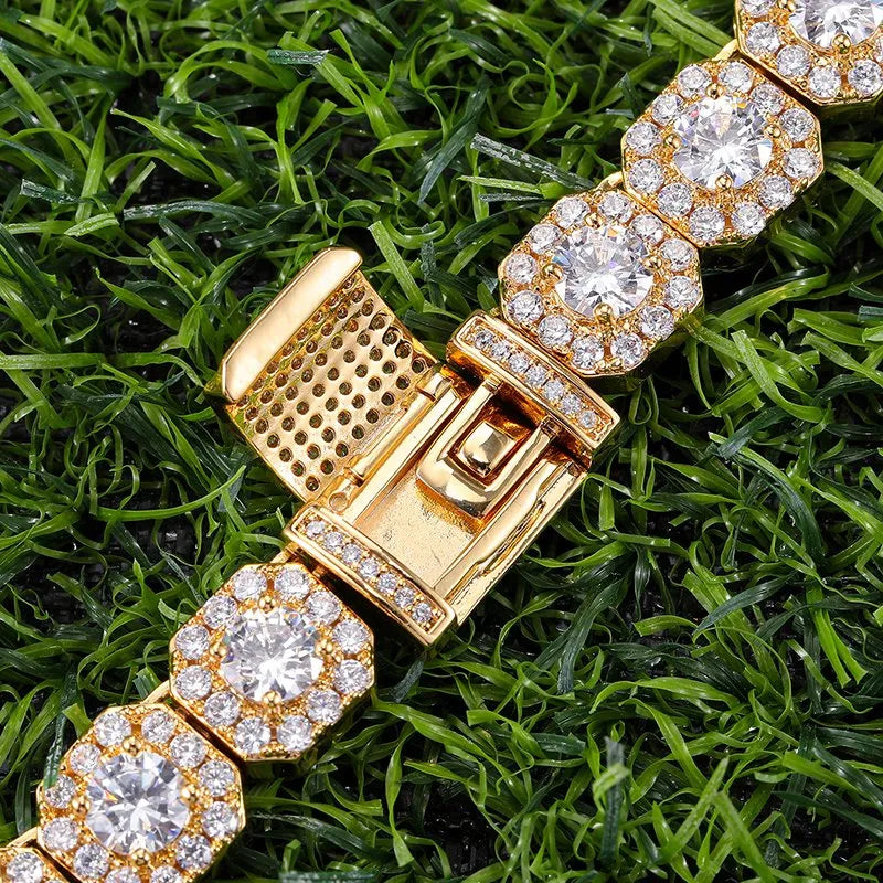 11mm Clustered Tennis Chain – White or Yellow Gold Finish