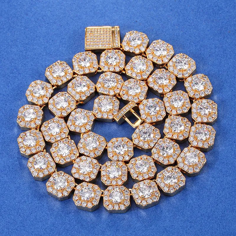 11mm Clustered Tennis Chain – White or Yellow Gold Finish