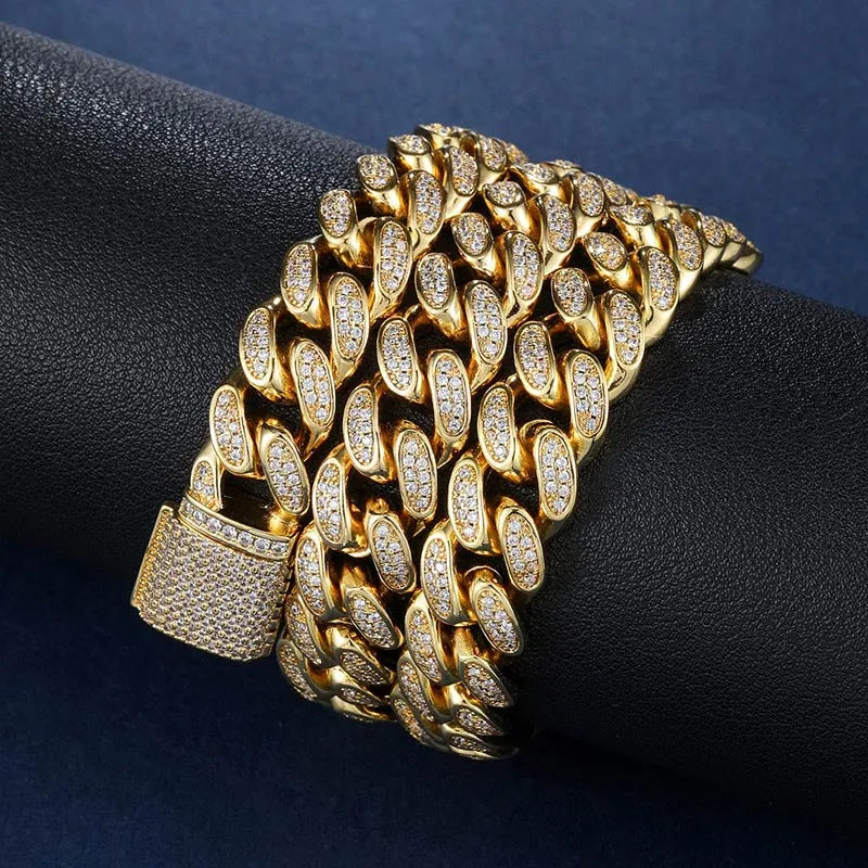 12mm Diamond Cuban Chain – White or Yellow Gold Finish