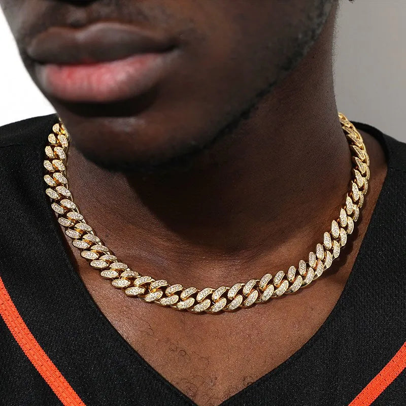 12mm Diamond Cuban Chain – White or Yellow Gold Finish