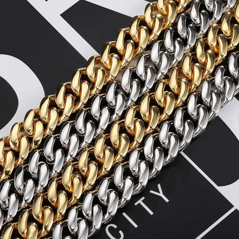 12mm Diamond Cuban Chain – White or Yellow Gold Finish