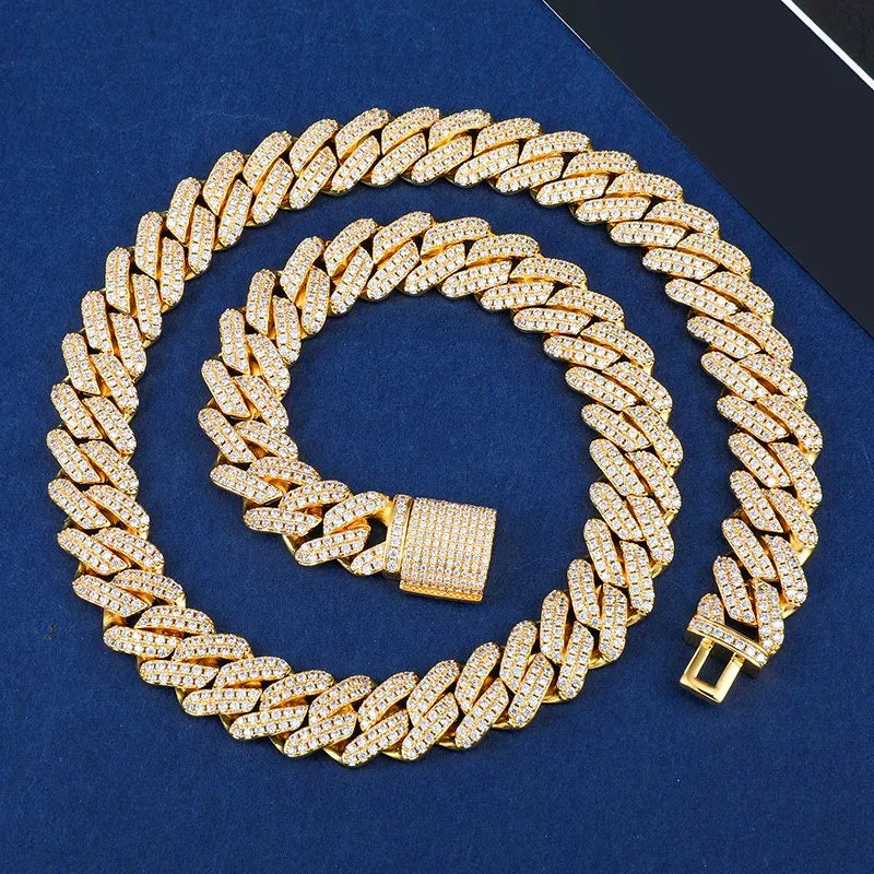 12mm Prong Cuban Chain – White or Yellow Gold Finish