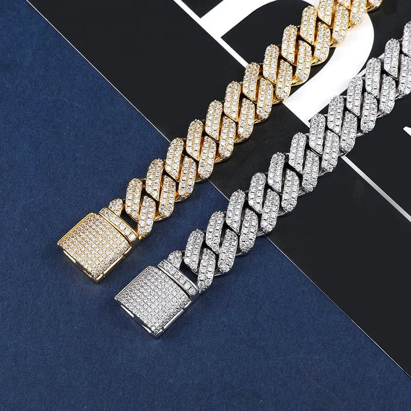 12mm Prong Cuban Chain – White or Yellow Gold Finish