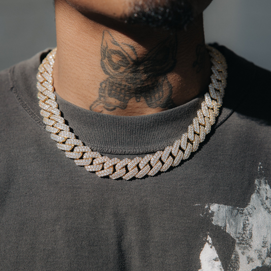 14mm Prong Cuban Chain – White or Yellow Gold Finish