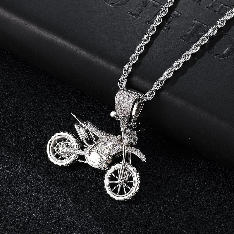 Motorcycle Pendant – White or Yellow Gold Finish