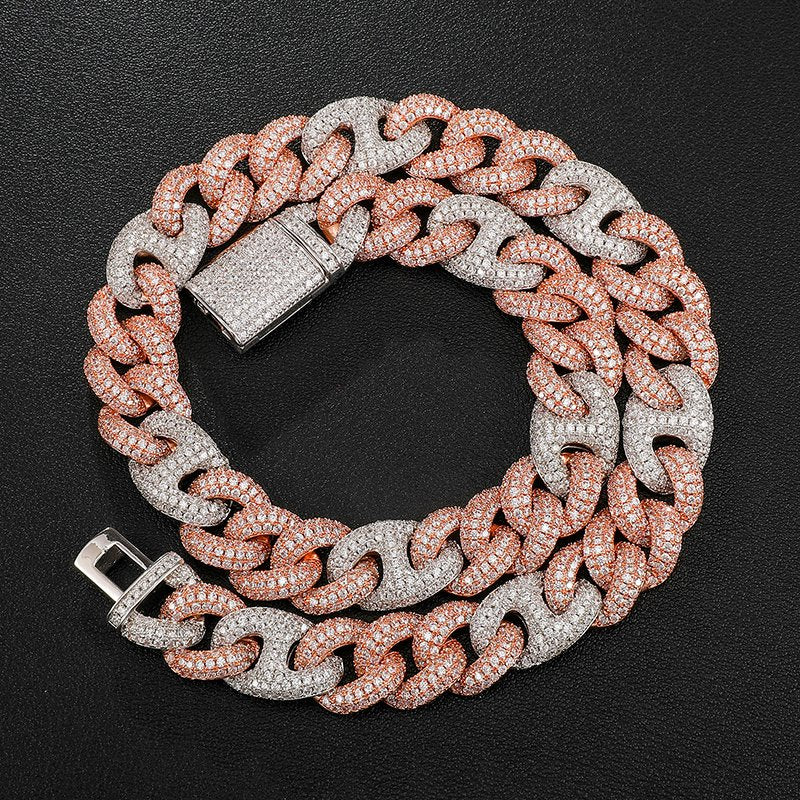 15mm Diamond Cuban Link Chain – White & Rose Gold Finish