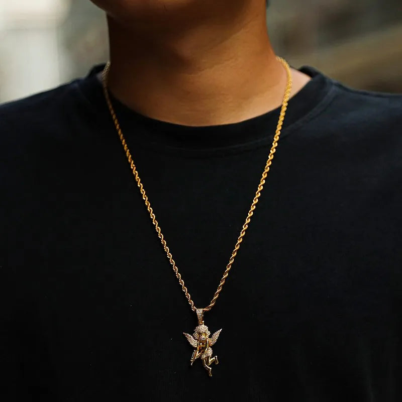 Masked Angel Pendant – White or Yellow Gold Finish