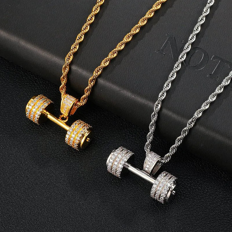 Dumbbell Pendant – White or Yellow Gold Finish
