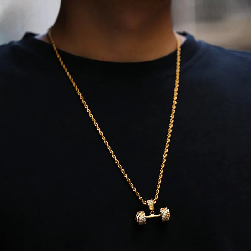 Dumbbell Pendant – White or Yellow Gold Finish