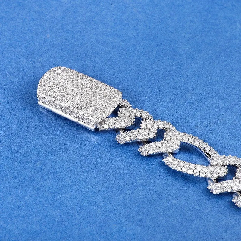 18mm Diamond Figaro Chain – White or Yellow Gold Finish