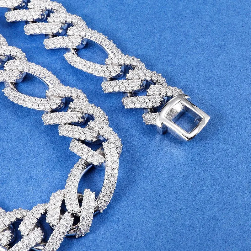 18mm Diamond Figaro Chain – White or Yellow Gold Finish