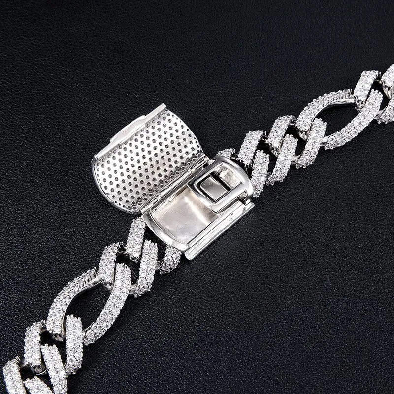 18mm Diamond Figaro Chain – White or Yellow Gold Finish