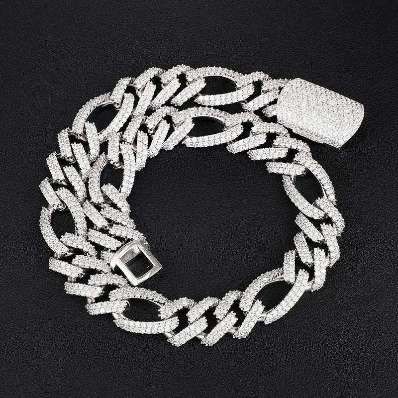 18mm Diamond Figaro Chain – White or Yellow Gold Finish