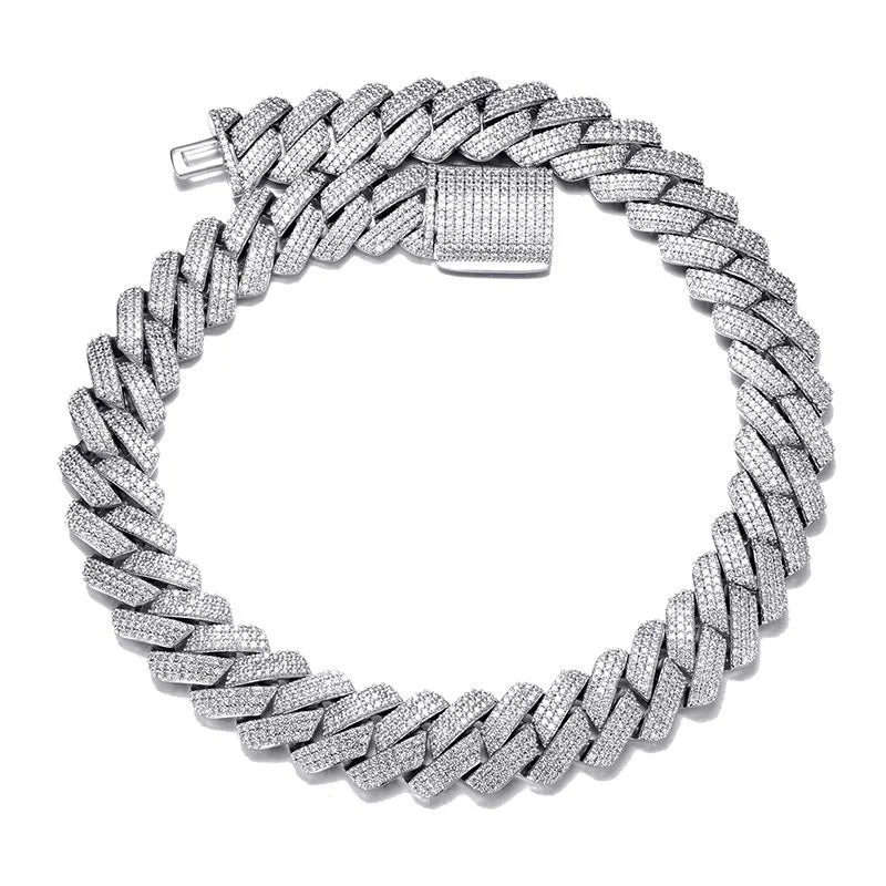 19mm Diamond Prong Cuban Chain – White or Yellow Gold Finish