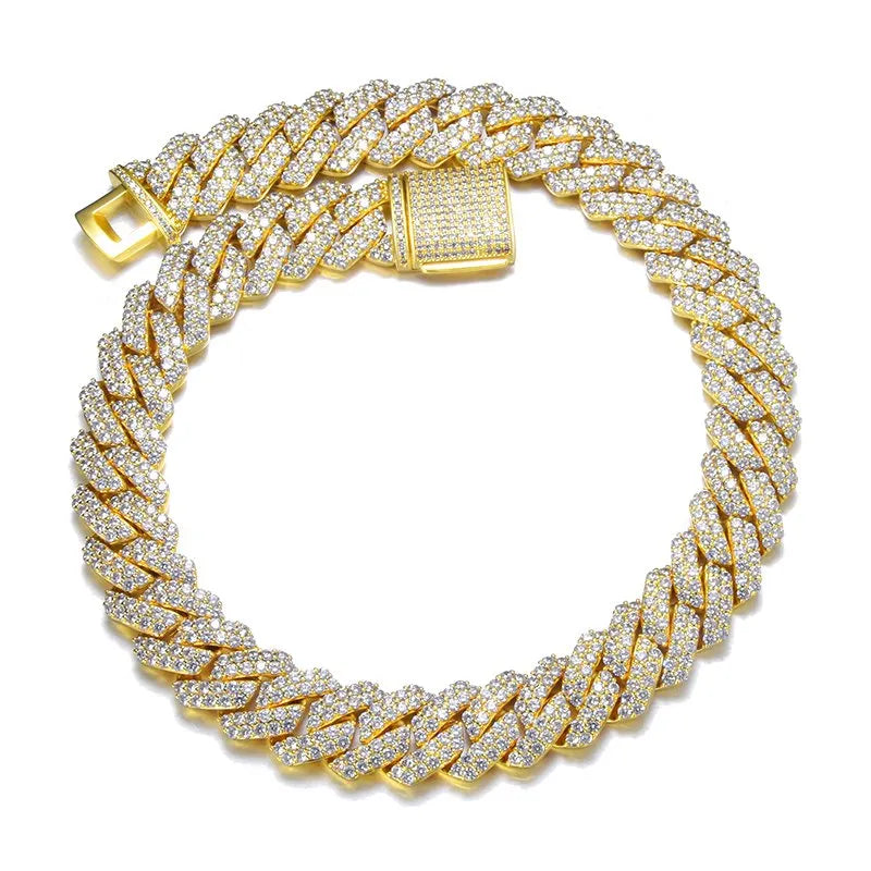 19mm Iced Out Prong Cuban Chain – White or Yellow Gold Finish
