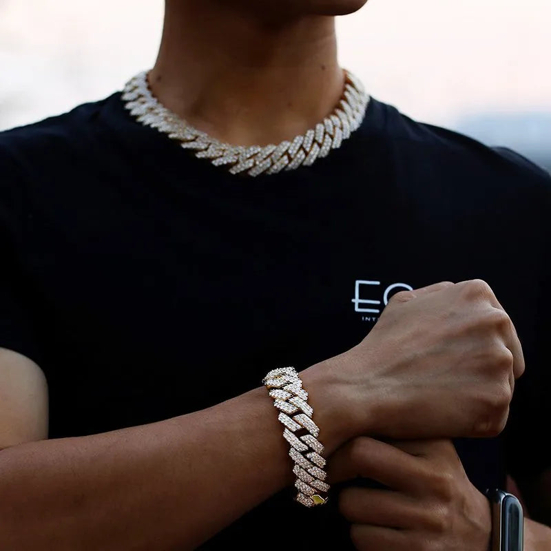 19mm Iced Out Prong Cuban Chain – White or Yellow Gold Finish