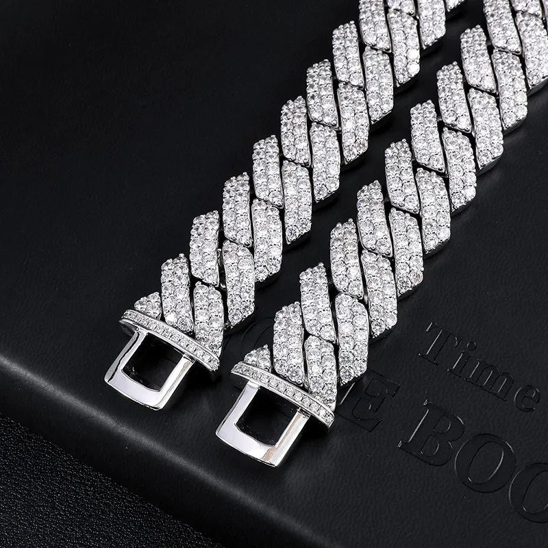 19mm Iced Out Prong Cuban Chain – White or Yellow Gold Finish