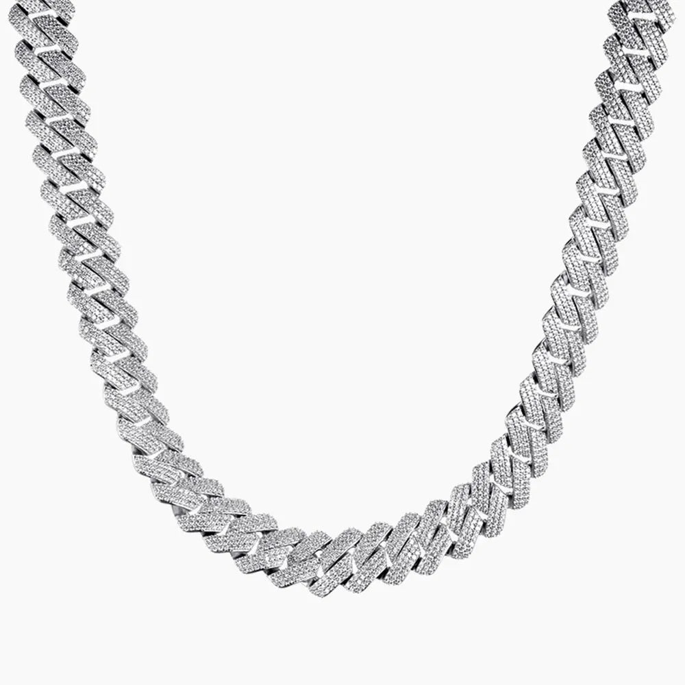 19mm Diamond Prong Cuban Chain – White or Yellow Gold Finish