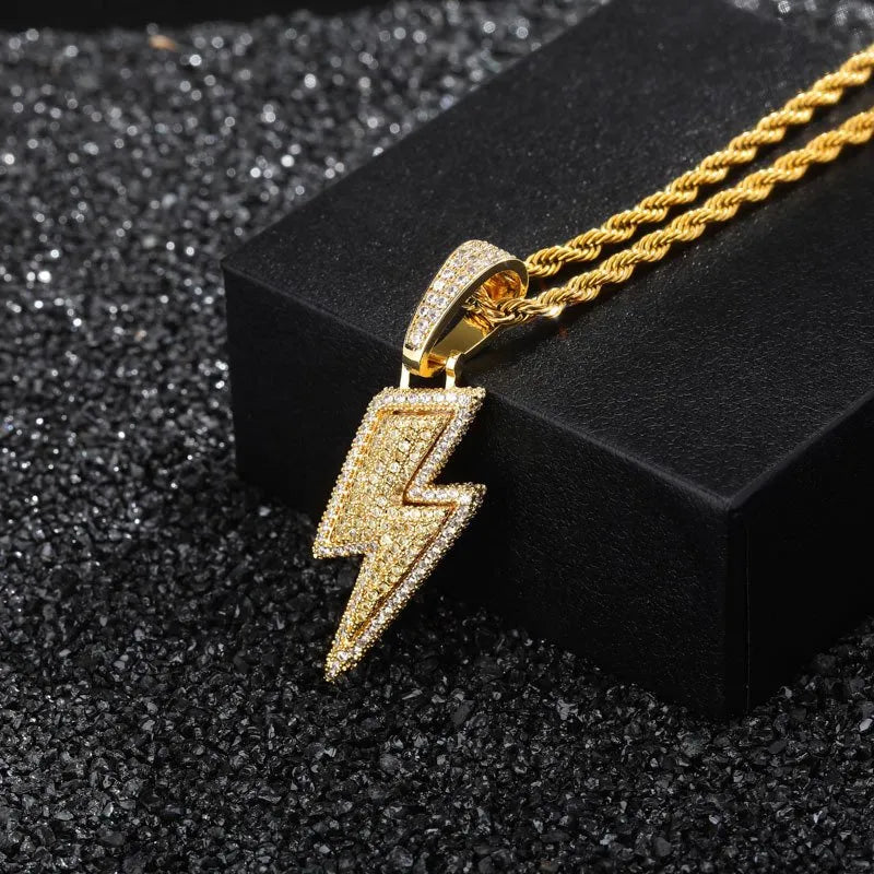 ced Lightning Bolt Pendant – White or Yellow Gold Finish