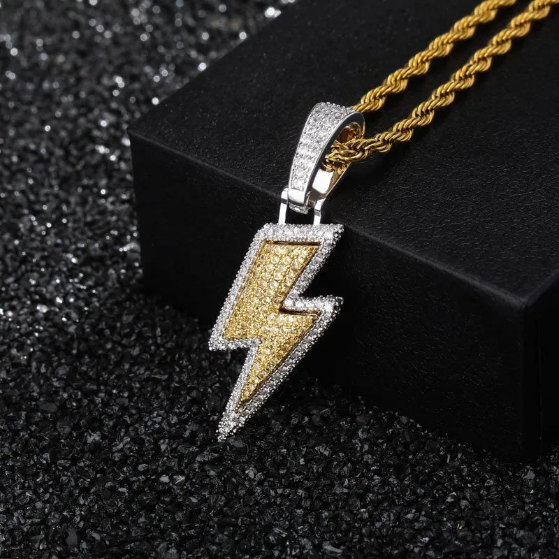ced Lightning Bolt Pendant – White or Yellow Gold Finish