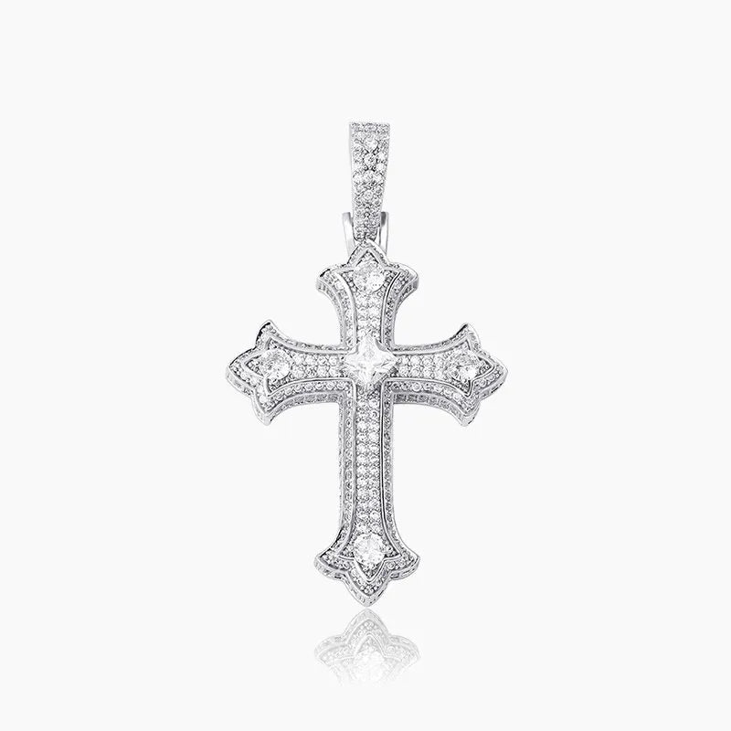 Cubic Zirconia Cross Pendant – White or Yellow Gold Finish
