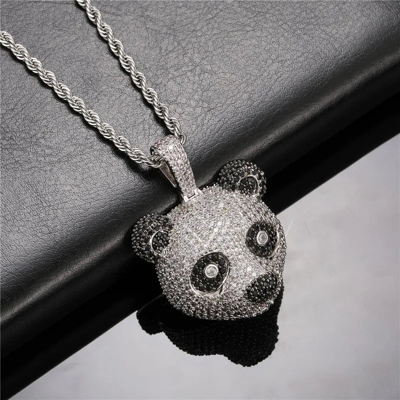 Iced Panda Pendant – White Gold Finish
