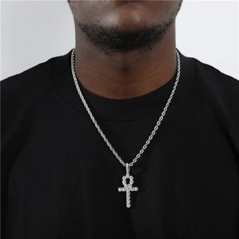 Ankh Key Pendant – White or Yellow Gold Finish