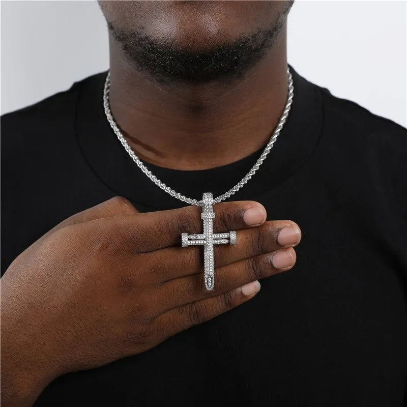 Nail Cross Pendant – White or Yellow Gold Finish