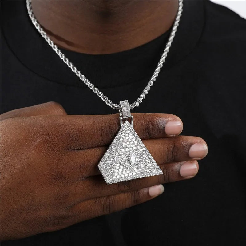 Pyramid Evil Eye Pendant – White or Yellow Gold Finish