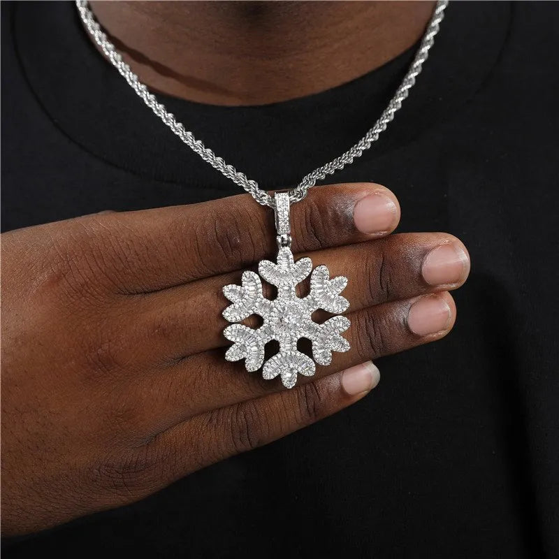 Iced Snowflake Pendant – White or Yellow Gold Finish